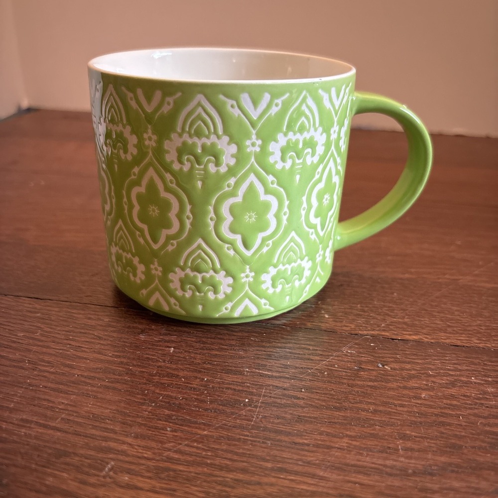 BIA Cordon Bleu 15oz Wallpaper Mug, Green Embossed Patterned Coffee Cup Mug